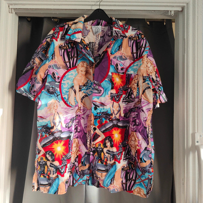 Eddy Pagnoni Graphic Print Shirt Comic Art Action Girl Cotton Short