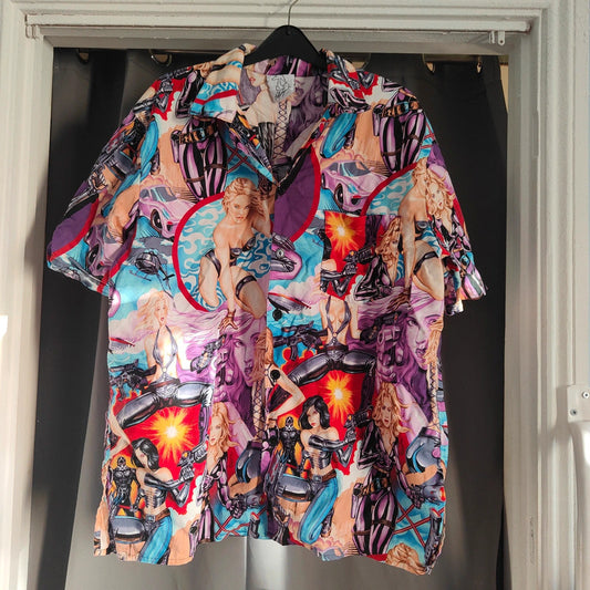 Eddy Pagnoni Graphic Print Shirt Comic Art Action Girl Cotton Short