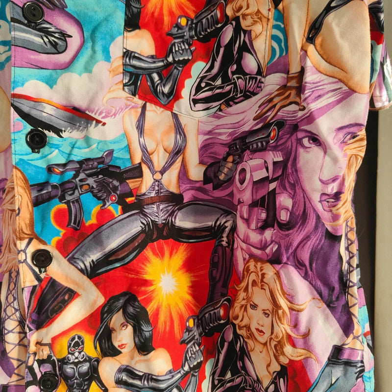 Eddy Pagnoni Graphic Print Shirt Comic Art Action Girl Cotton Short
