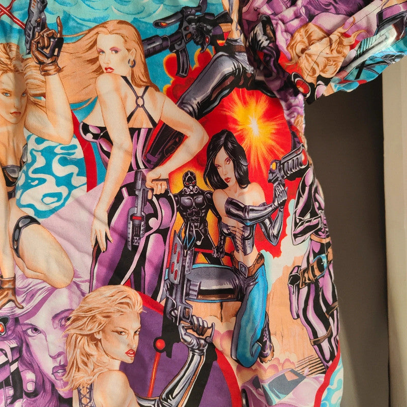 Eddy Pagnoni Graphic Print Shirt Comic Art Action Girl Cotton Short