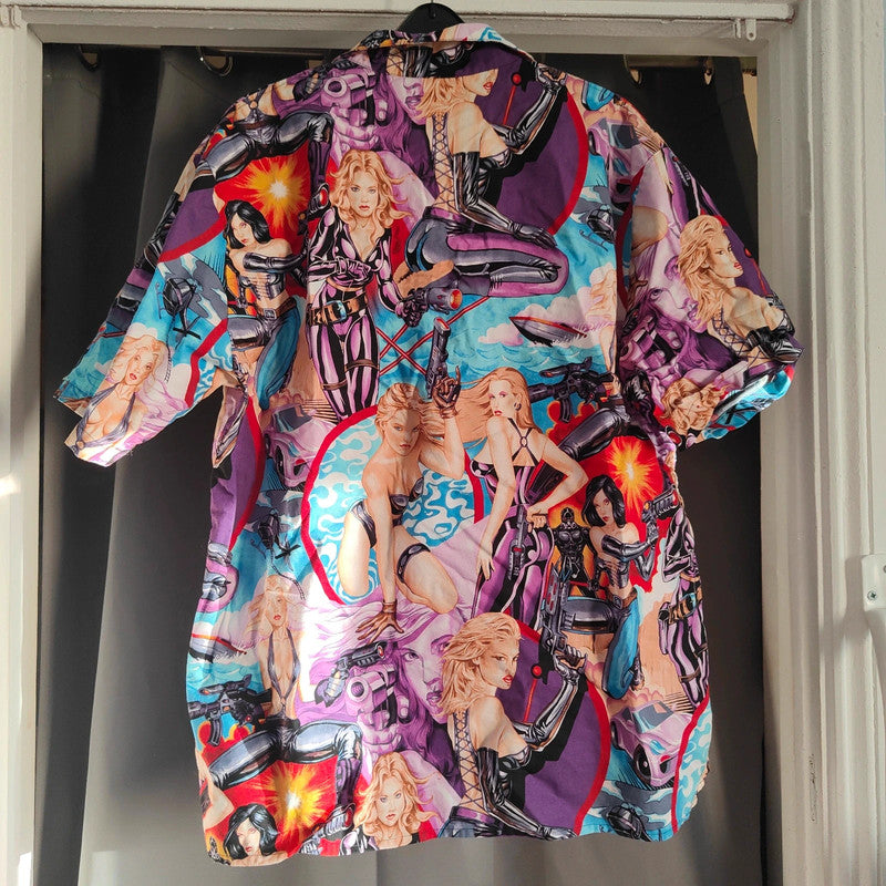 Eddy Pagnoni Graphic Print Shirt Comic Art Action Girl Cotton Short