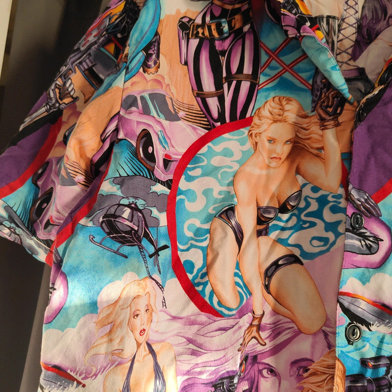 Eddy Pagnoni Graphic Print Shirt Comic Art Action Girl Cotton Short