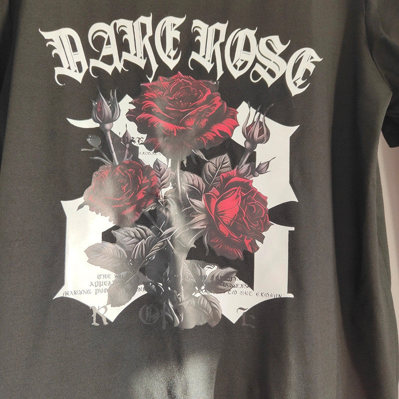 Dark Rose Gothic Graphic T Shirt Black Size S Red Rose Print Punk Top