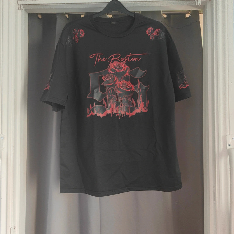 The Boston Red Rose Graphic T Shirt Black Size S Goth Grunge Alt Top