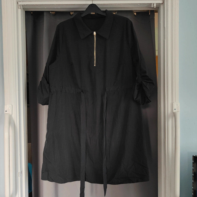 shein Curve Black Utility Mini Dress 0XL Zip Up Tie Waist