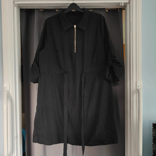 shein Curve Black Utility Mini Dress 0XL Zip Up Tie Waist