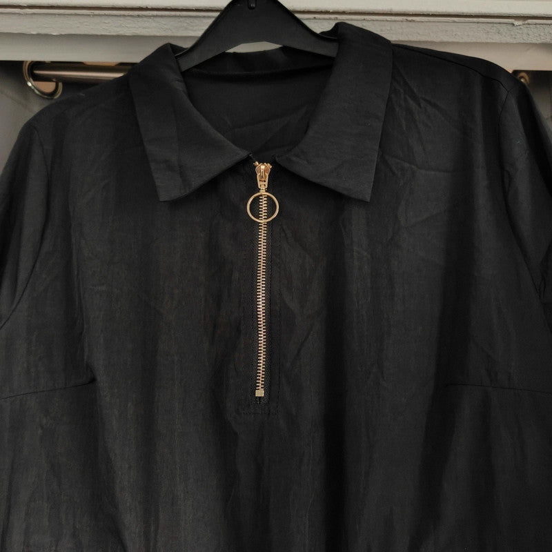 shein Curve Black Utility Mini Dress 0XL Zip Up Tie Waist