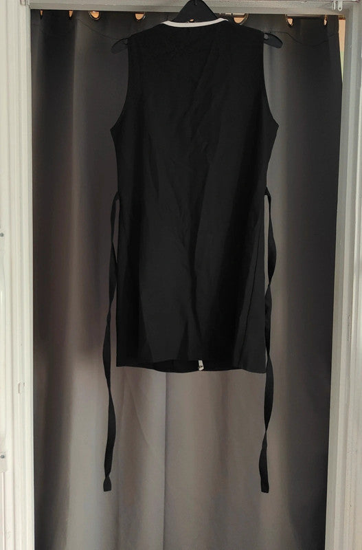 shein Black Button Up Waistcoat Style Mini Dress White Piping Size M 10