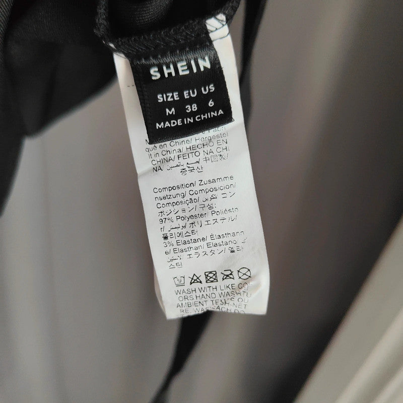 shein Black Button Up Waistcoat Style Mini Dress White Piping Size M 10