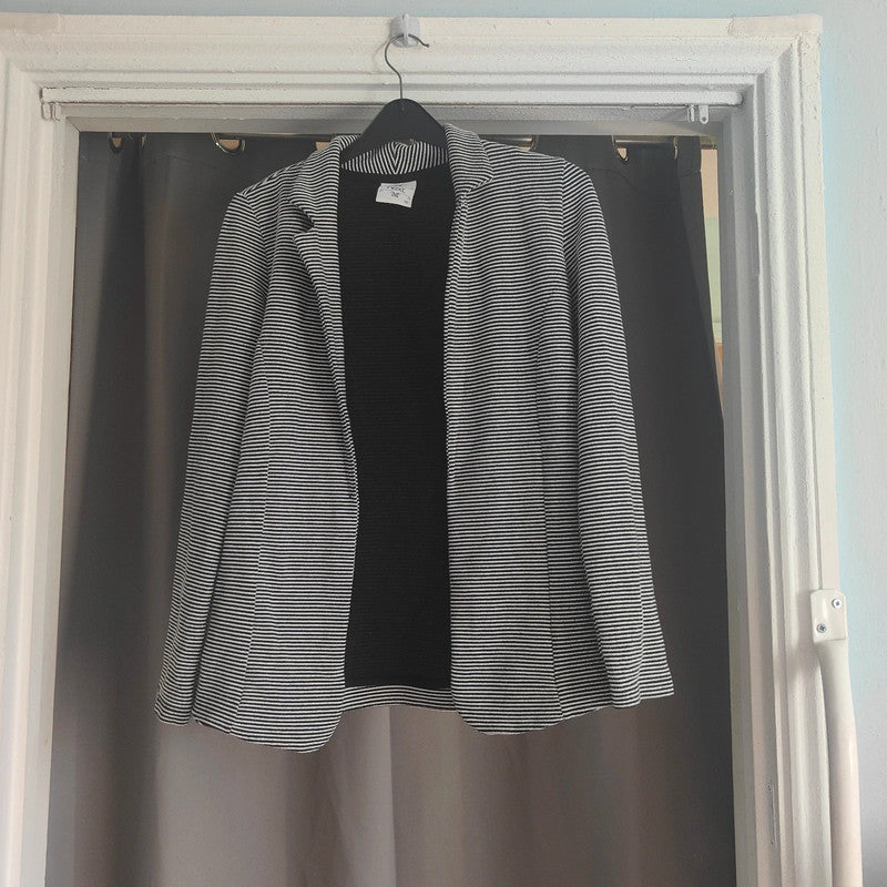Next Striped Textured Jersey Blazer Jacket Black White UK 10 Office Casual