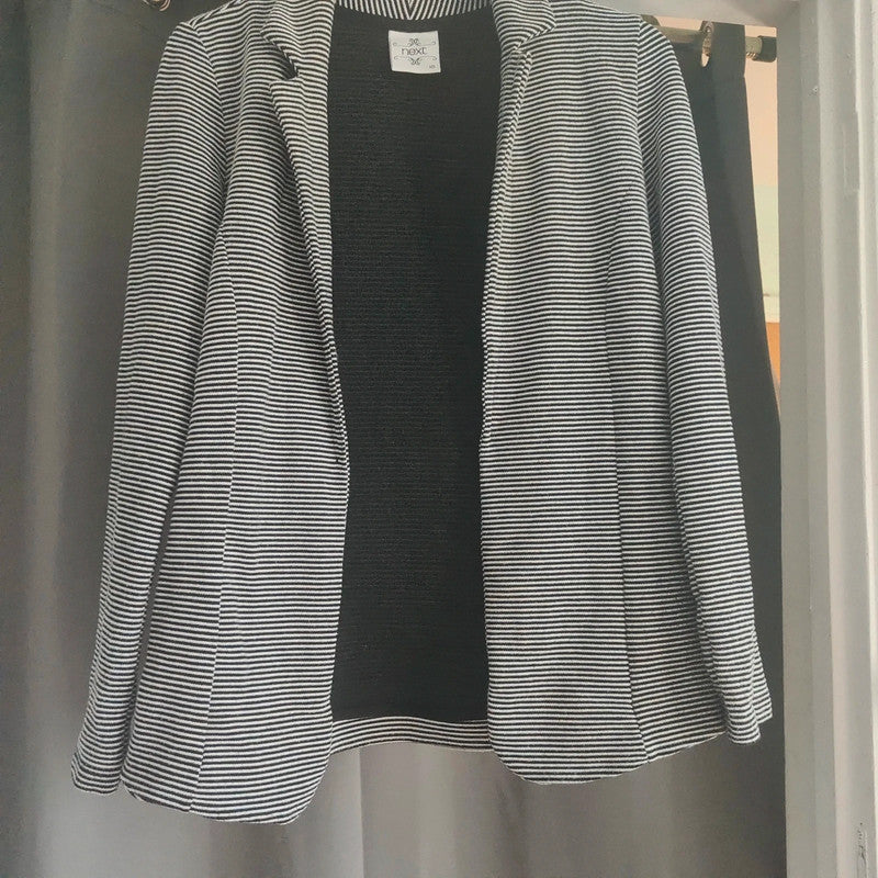 Next Striped Textured Jersey Blazer Jacket Black White UK 10 Office Casual
