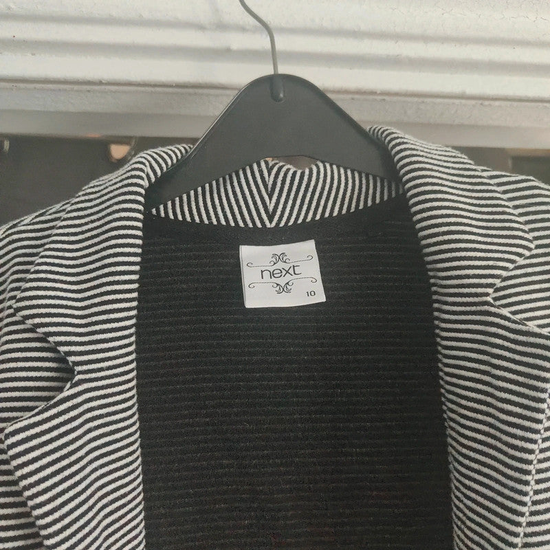 Next Striped Textured Jersey Blazer Jacket Black White UK 10 Office Casual