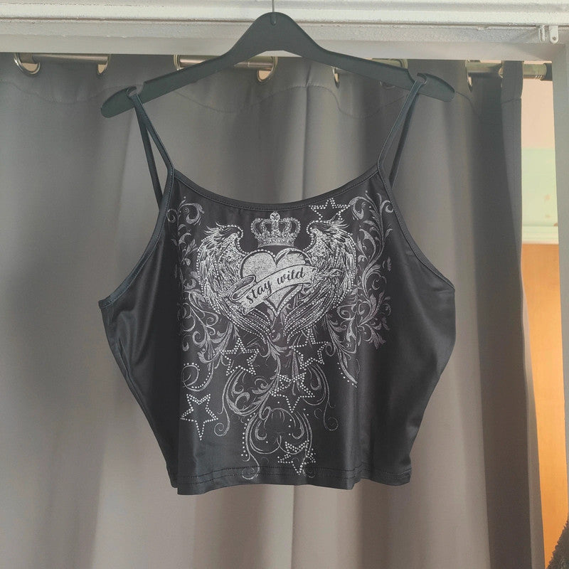 Y2K Winged Heart Graphic Cami Top | Fairycore Grunge Alt Size XL