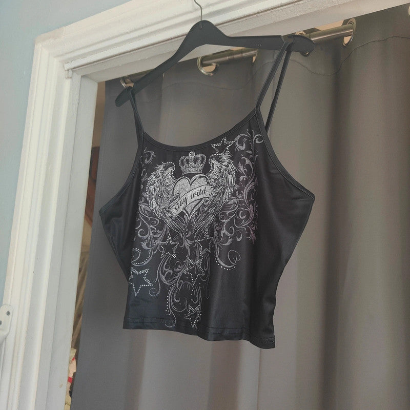 Y2K Winged Heart Graphic Cami Top | Fairycore Grunge Alt Size XL