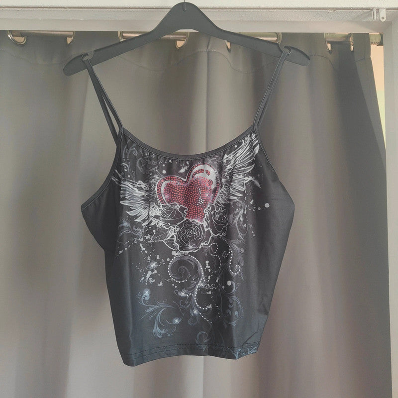 Y2K Winged Heart Graphic Cami Top | Grunge Fairycore Alt XL