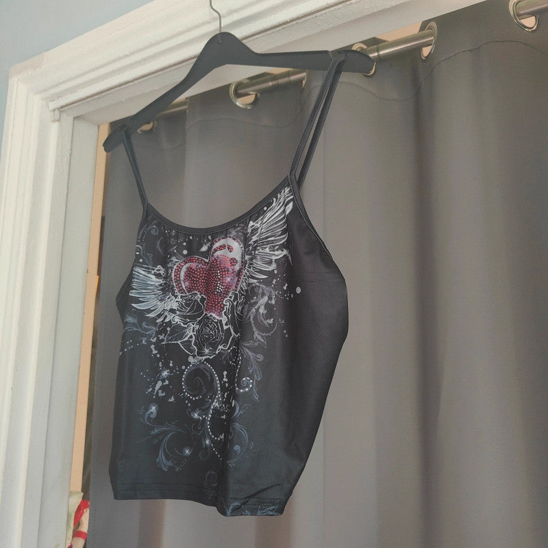 Y2K Winged Heart Graphic Cami Top | Grunge Fairycore Alt XL