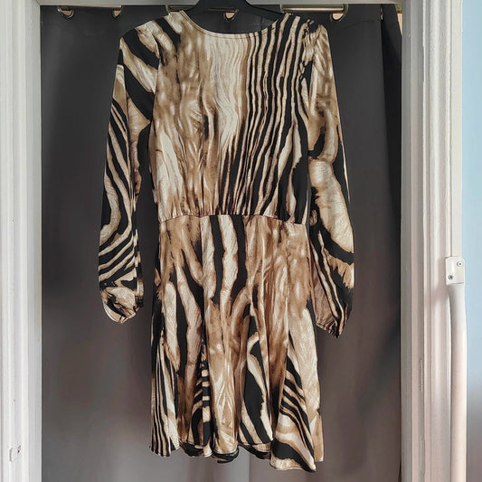 AX Paris Zebra Print Long Sleeve Mini Dress Size 8 Neutral Animal Print