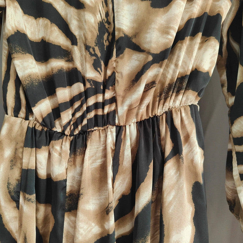 AX Paris Zebra Print Long Sleeve Mini Dress Size 8 Neutral Animal Print