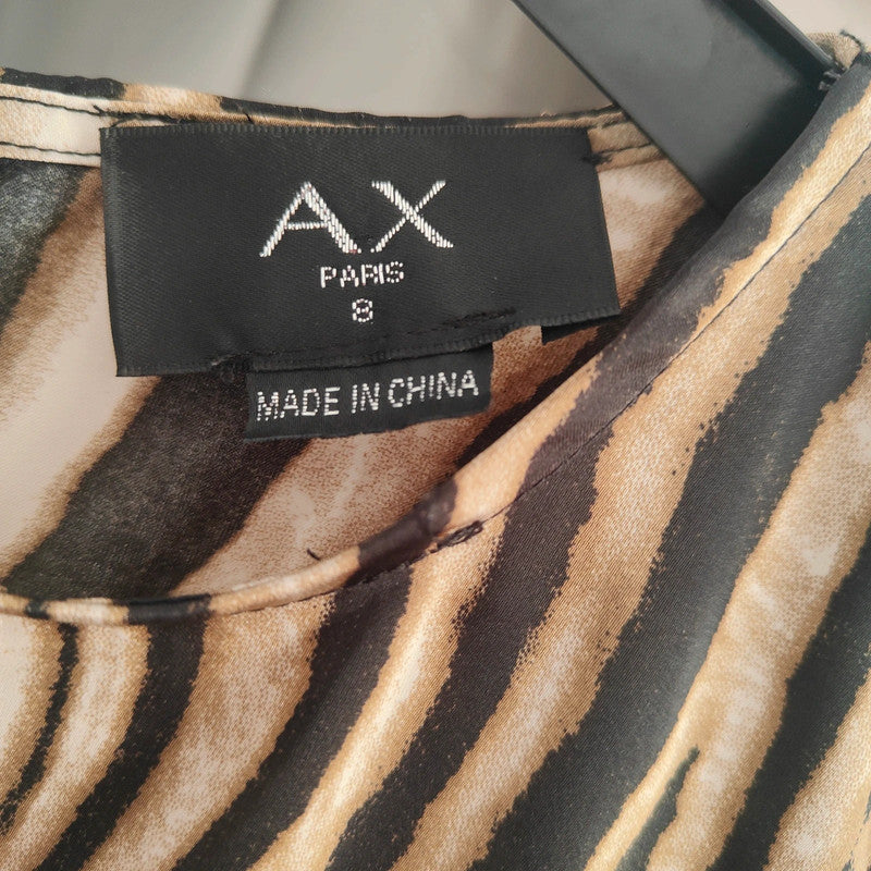 AX Paris Zebra Print Long Sleeve Mini Dress Size 8 Neutral Animal Print