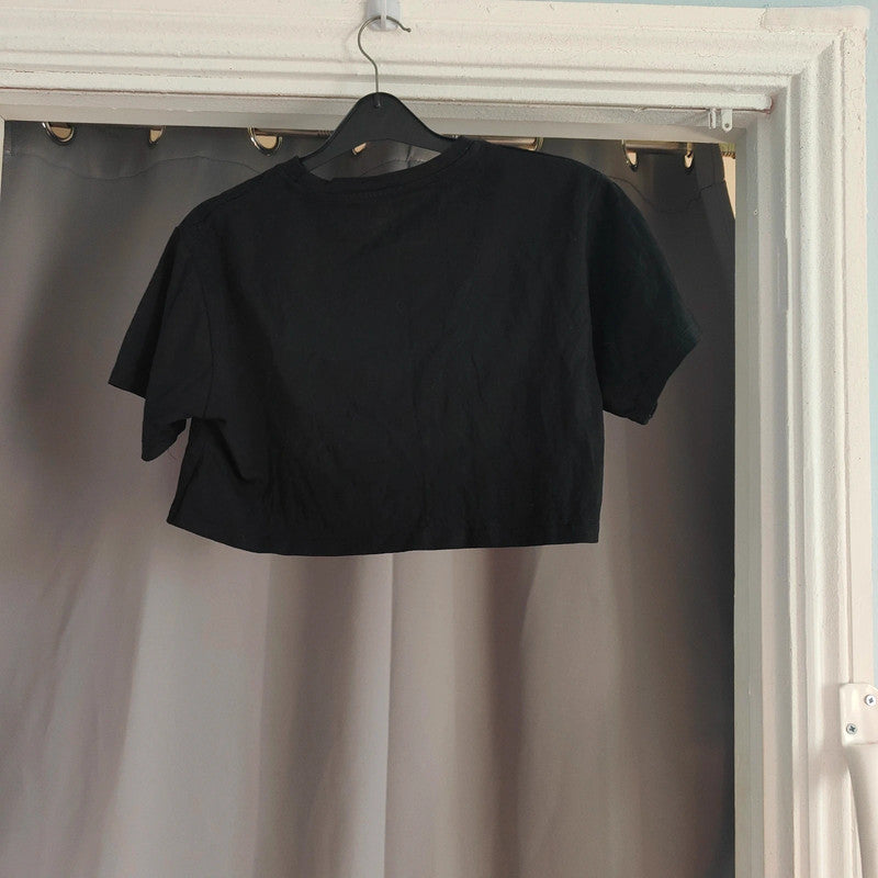 SHEIN "Tea-Rex" Dinosaur Graphic Crop Top | Black 100% Cotton Small
