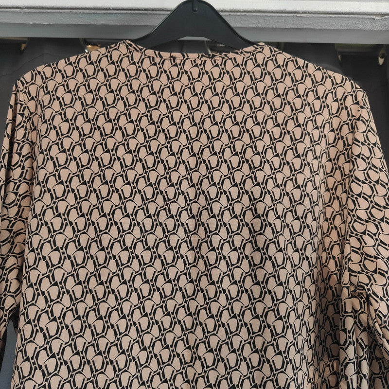 If Yoouu Geometric Print Tunic Dress Nude Black V-Neck Long Sleeve Large