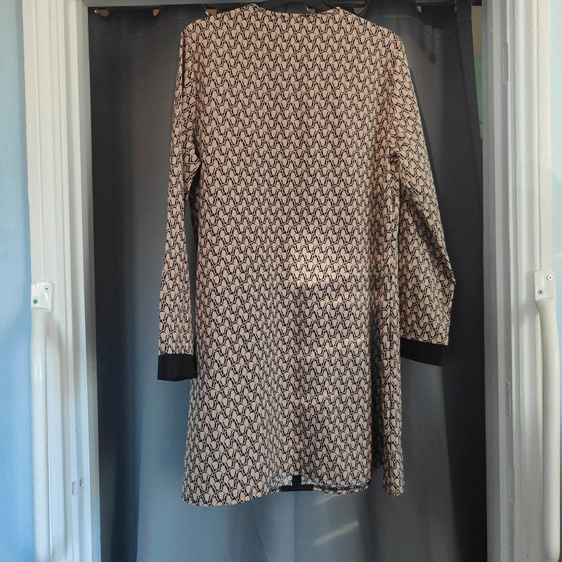 If Yoouu Geometric Print Tunic Dress Nude Black V-Neck Long Sleeve Large
