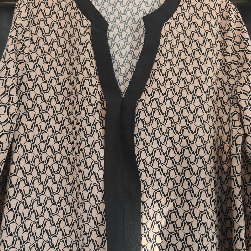 If Yoouu Geometric Print Tunic Dress Nude Black V-Neck Long Sleeve Large
