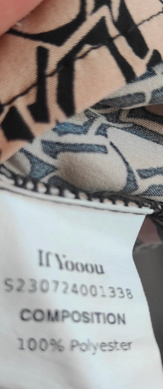 If Yoouu Geometric Print Tunic Dress Nude Black V-Neck Long Sleeve Large