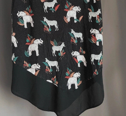 Tu Black Elephant &amp; Zebra Print Tunic | Chiffon Hem Size 8 Top