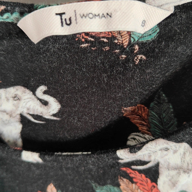 Tu Black Elephant &amp; Zebra Print Tunic | Chiffon Hem Size 8 Top