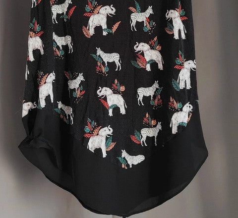 Tu Black Elephant &amp; Zebra Print Tunic | Chiffon Hem Size 8 Top