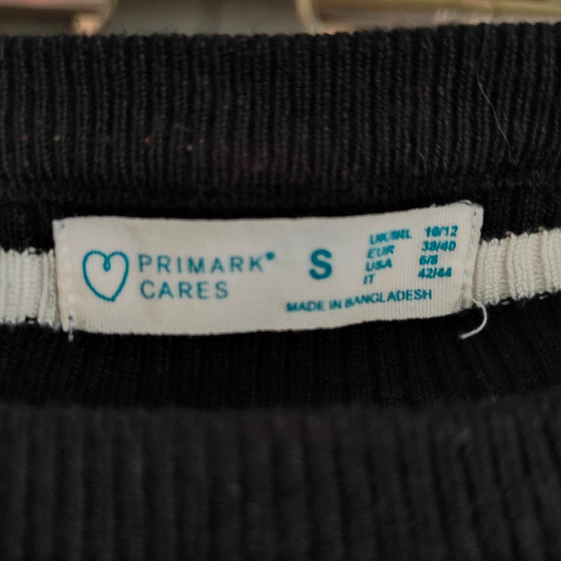 Primark Cares Small Black and White Striped Ribbed Long Sleeve Top UK 10/12