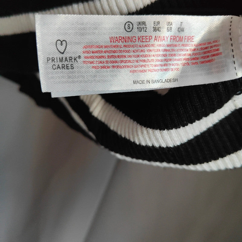Primark Cares Small Black and White Striped Ribbed Long Sleeve Top UK 10/12