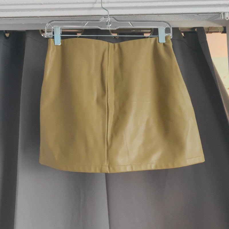 London Crew Mini Skirt Size S // Olive Green Vegan Leather 90s Y2K
