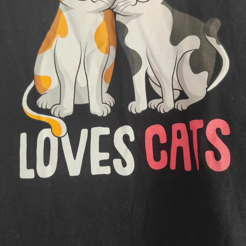 Just a Girl Who Loves Cats Black T-Shirt Size M Graphic Tee Cute Aesthetic