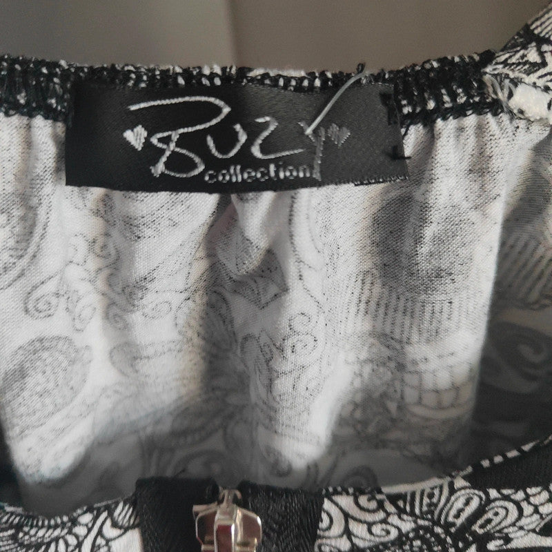 S/M Suzy Collection Skull Print Zip Front Corset Crop Top Grunge Alt Biker