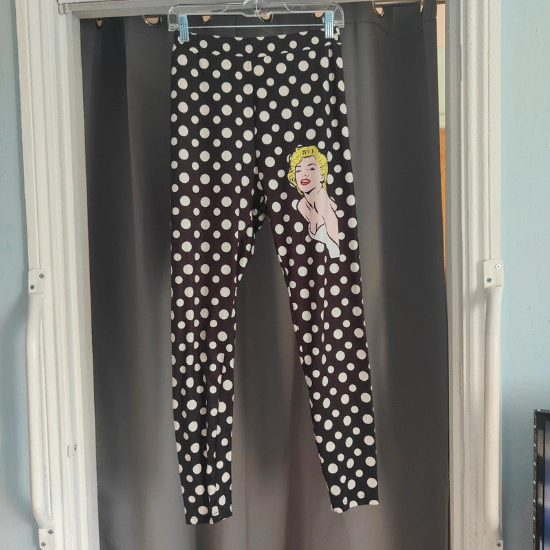 shein X Marilyn Monroe Polka Dot Leggings Size M Medium Black White