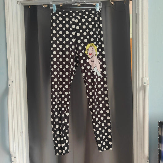 shein X Marilyn Monroe Polka Dot Leggings Size M Medium Black White