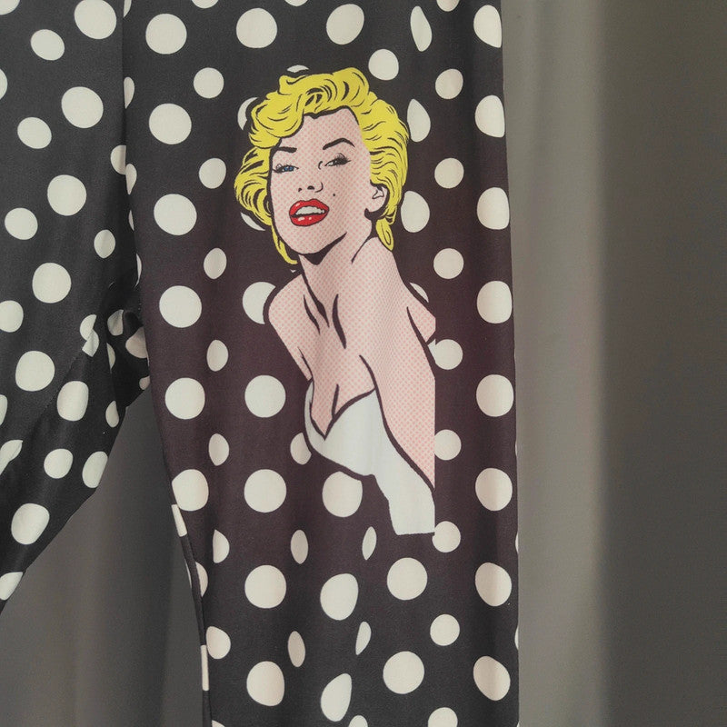 shein X Marilyn Monroe Polka Dot Leggings Size M Medium Black White