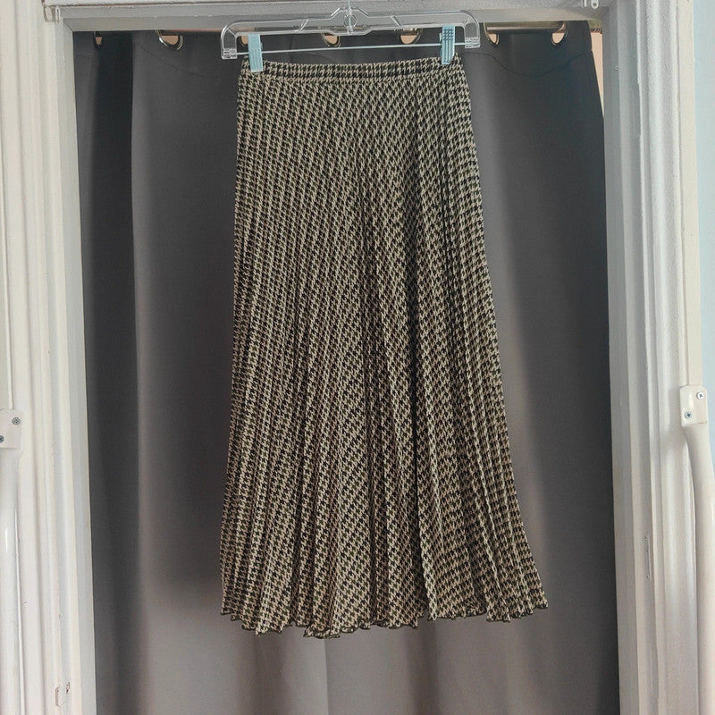Primark Green Houndstooth Pleated Midi Skirt | Dark Olive UK 6