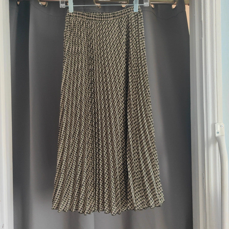 Primark Green Houndstooth Pleated Midi Skirt | Dark Olive UK 6