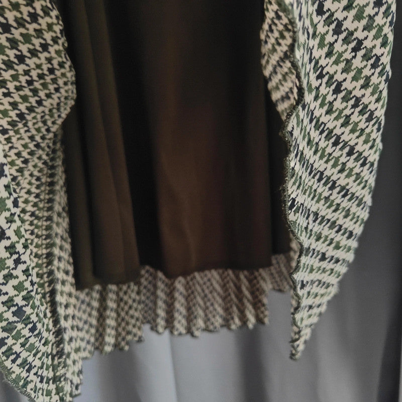 Primark Green Houndstooth Pleated Midi Skirt | Dark Olive UK 6