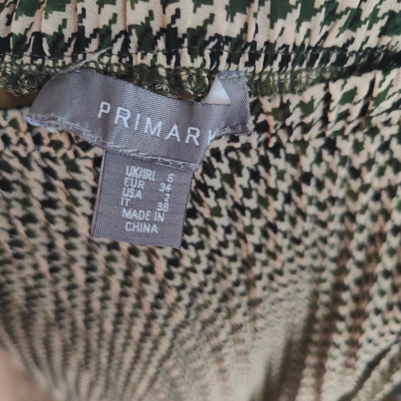 Primark Green Houndstooth Pleated Midi Skirt | Dark Olive UK 6