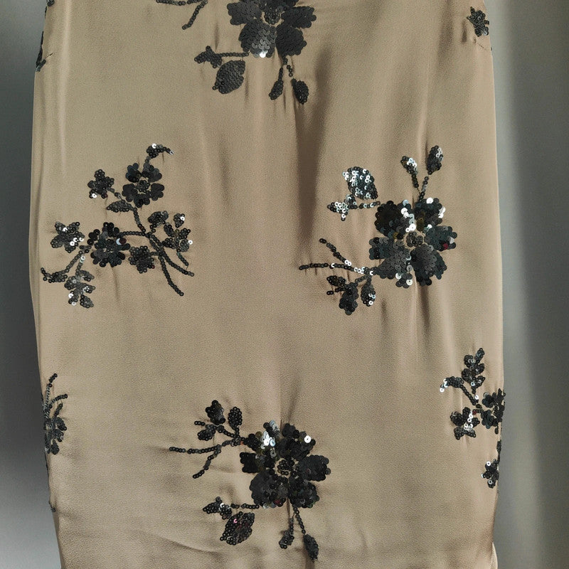M&amp;S Brown Sequin Floral Camisole | Satin V-Neck Strappy Top Size 14