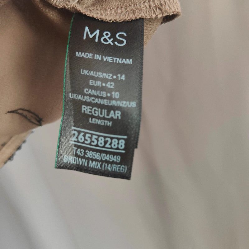 M&amp;S Brown Sequin Floral Camisole | Satin V-Neck Strappy Top Size 14