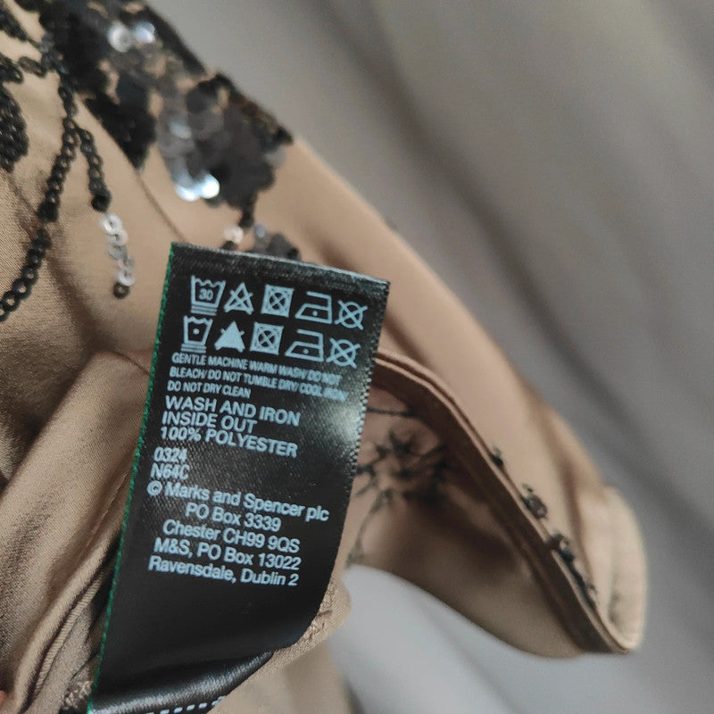 M&amp;S Brown Sequin Floral Camisole | Satin V-Neck Strappy Top Size 14