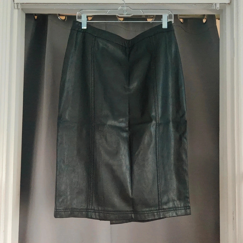 Roman Black Faux Leather Midi Pencil Skirt Size 14 Office Goth Chic