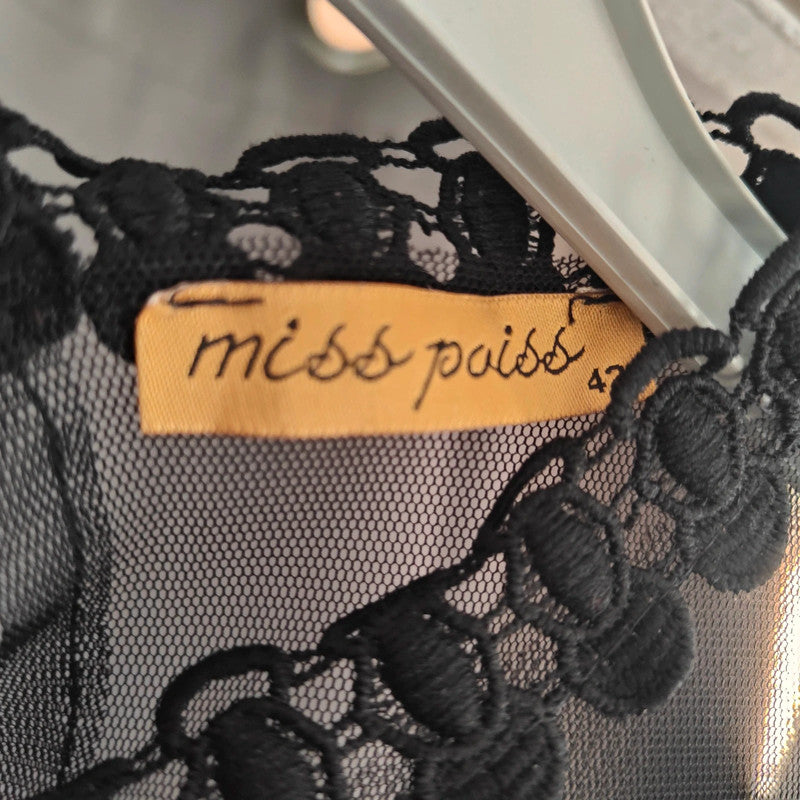 Miss Poiss Black Sequin Lace Mesh Long Sleeve Party Top Size 14 42 Goth Glam