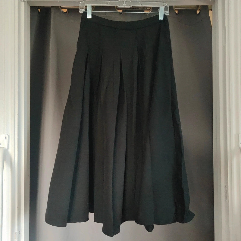 Black LAPA Pleated Midi Skirt Size M Dark Academia Goth A-Line