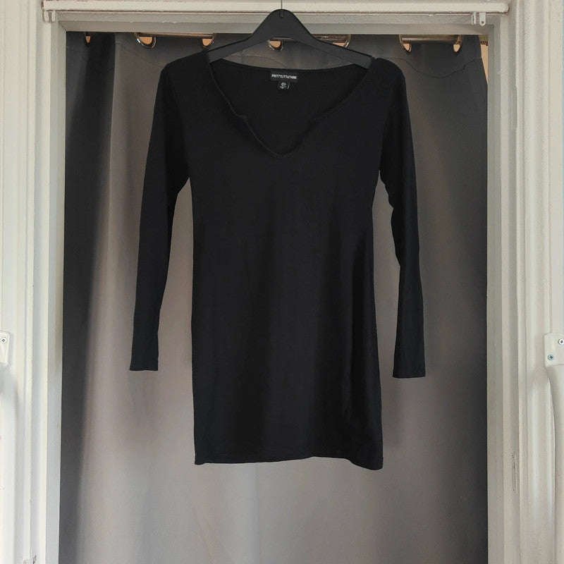 PrettyLittleThing Black Notch Neck Long Sleeve Mini Dress Size 8